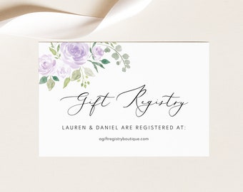 Wedding Registry Card Template, Lilac Floral, Editable Instant Download, Try Before Purchase
