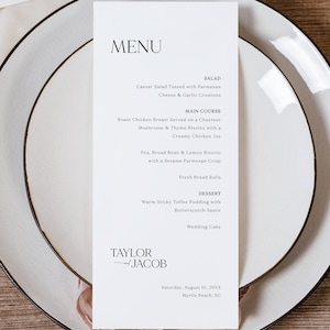 Wedding Menu Template, Modern & Classic, Printable, Modern Wedding Table Menu Card, Classic Long Menu, Editable, Templett INSTANT Download