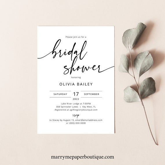 Bridal Shower Invitation Template, Modern Calligraphy, Editable & Printable, Try Before Purchase, Templett Instant Download