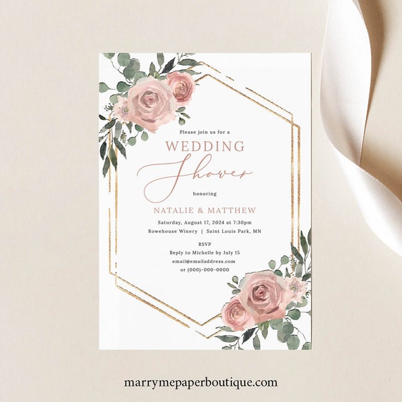 Wedding Shower Invitation Template Dusky Pink Floral | Etsy
