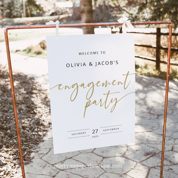 Engagement Party Welcome Sign Template, Gold Modern Script, Engagement Sign Template, Printable, Templett INSTANT Download, Editable