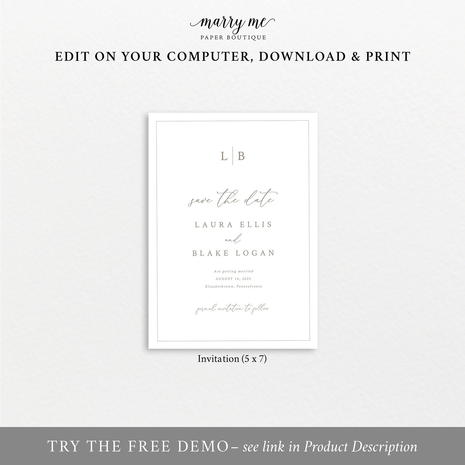 Save the Date Template Monogram & Border Elegant Save Our - Etsy