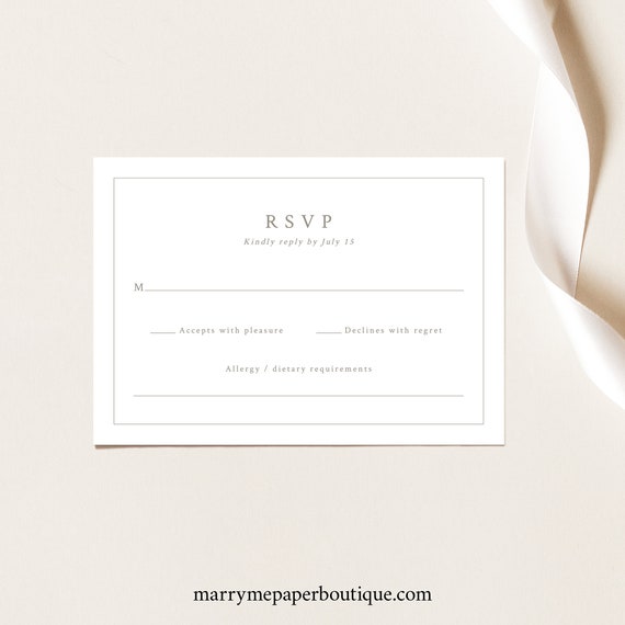 RSVP Card Template, Botanical Crest, Elegant Wedding Crest RSVP Enclosure Card, Printable Reply Card, Templett INSTANT Download