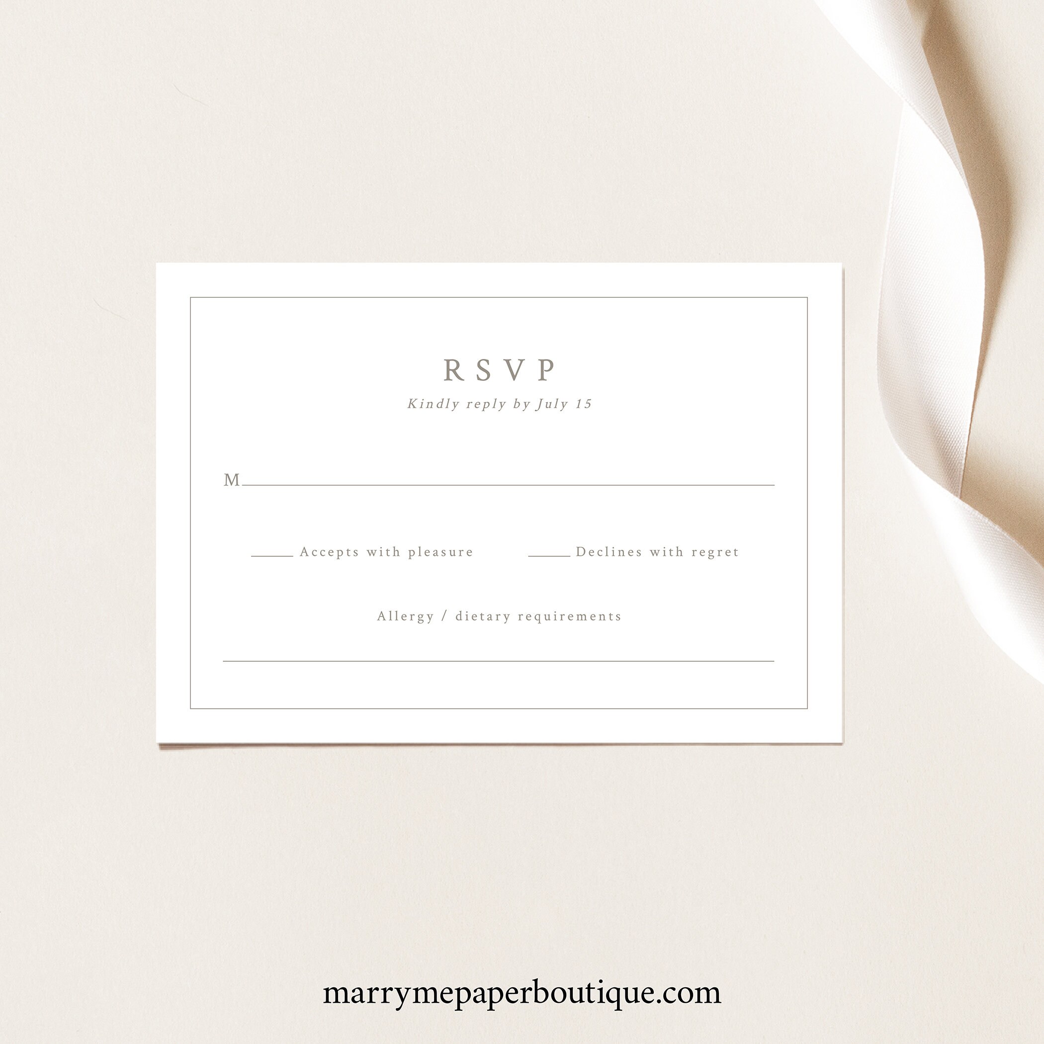 RSVP Card Template, Botanical Crest, Elegant Wedding Crest RSVP