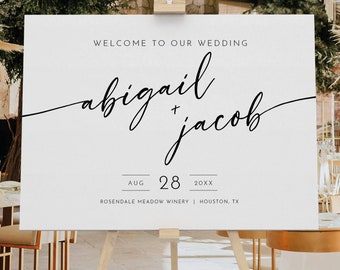 Modern Welcome To Our Wedding Sign, Minimalist Calligraphy, Editable, Wedding Welcome Sign Template, Printable, Templett INSTANT Download