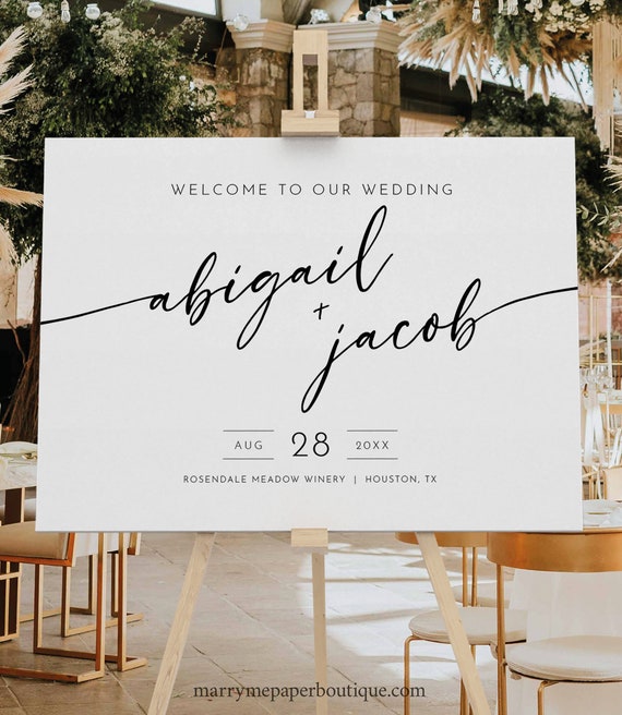 Modern Welcome To Our Wedding Sign, Minimalist Calligraphy, Editable, Wedding Welcome Sign Template, Printable, Templett INSTANT Download