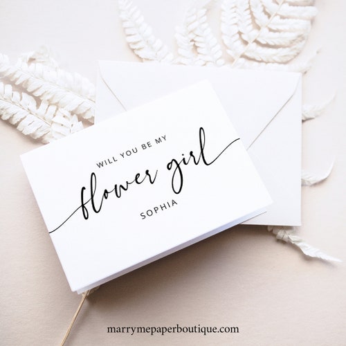 Flower Girl Card Template Modern Calligraphy Will You Be My Etsy