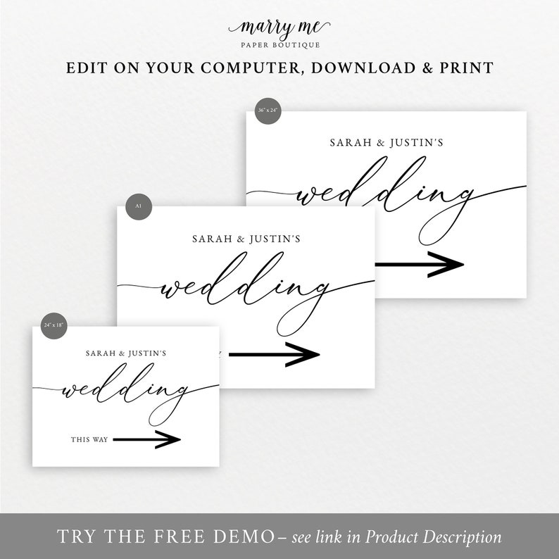 Wedding Direction Sign Template, Classic & Elegant, Wedding Directional Arrow Sign, This Way To The Wedding Sign, Templett INSTANT Download image 3