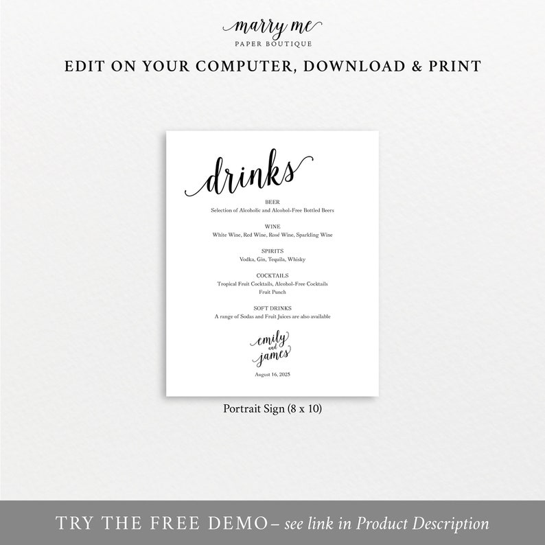 Bar Menu Template, Editable Instant Download, Modern Script, Try Before Purchase image 3