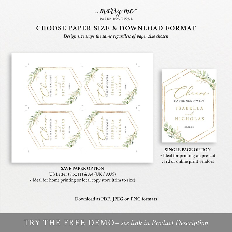 Wine Label Template, Try Before Purchase, Greenery Hexagonal, Editable & Printable Instant Download, Templett image 5