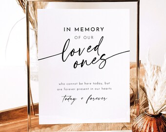 In Memory Sign Template, Minimalist Calligraphy, In Memory Sign, Editable, Modern Memorial Sign, Printable, 8x10, Templett INSTANT Download