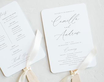 Wedding Program Fan Template, Modern Stylish Script, Wedding Fan Program, Ceremony Fan Printable, Editable, Templett INSTANT Download