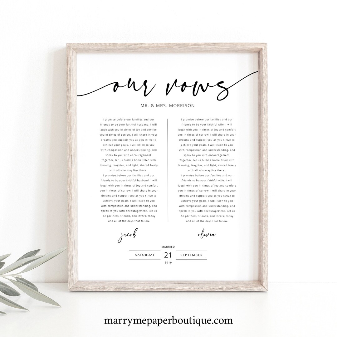 Wedding Vows First Anniversary Gift Template Wedding Vows Etsy UK