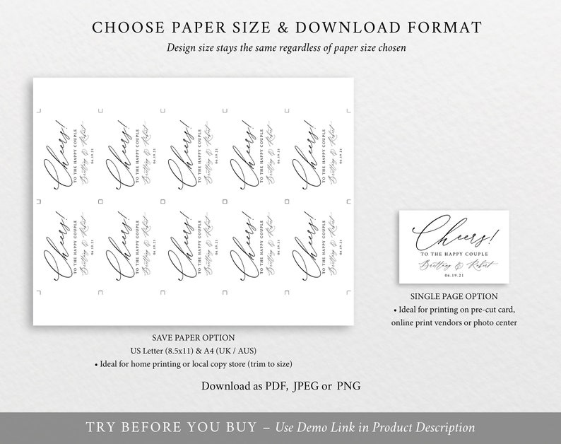 Stylish Script Free Demo Available Mini Champagne Label Template Editable Instant Download Paper Paper Party Supplies