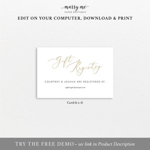 Gift Registry Card Template, Elegant Gold Script, Wedding Registry Card Printable, Editable, Templett, INSTANT Download image 3