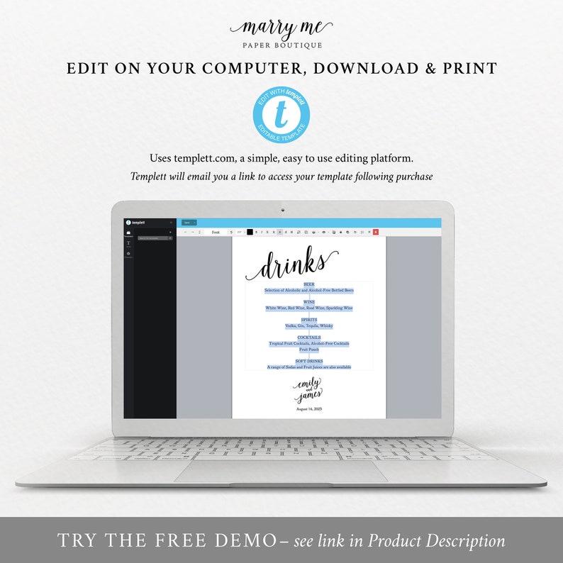 Bar Menu Template, Editable Instant Download, Modern Script, Try Before Purchase image 5