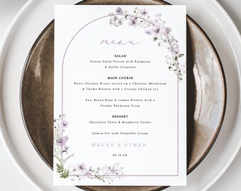 Wedding Menu Template, Rustic Lavender Flower Arch, Editable, Lavender Wedding Menu Card Template, Digital, 5x7, Templett INSTANT Download