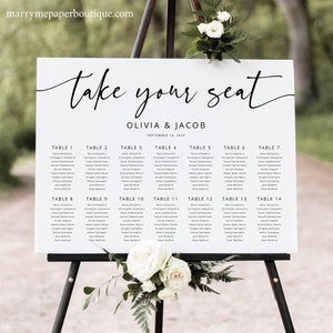 Seating Plan Template, Modern Calligraphy, Wedding Table Seating Chart Sign, Printable, Templett INSTANT Download, Editable