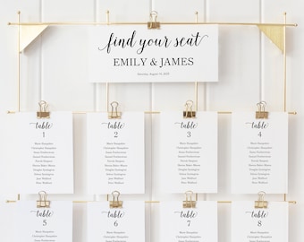 Wedding Seating Chart Cards Template, Modern Script,  Editable Instant Download, Try Before Purchase