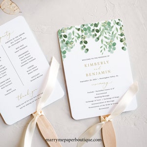 Wedding Program Fan Template, Garden Greenery, Printable Fan Program, Templett, INSTANT Download, Editable