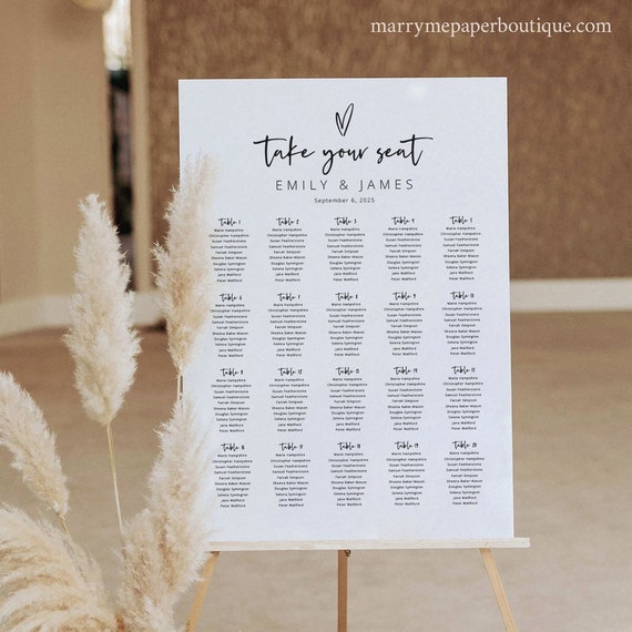 Seating Chart Template, Love Heart, Editable, Modern  Seating Plan Sign, Printable, Wedding Seating Plan Poster, Templett INSTANT Download