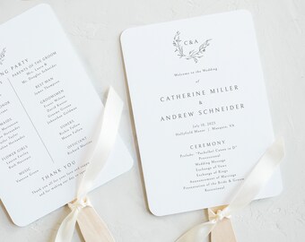 Wedding Program Fan Template, Templett Instant Download, Demo Available, Editable & Printable, Elegant Monogram