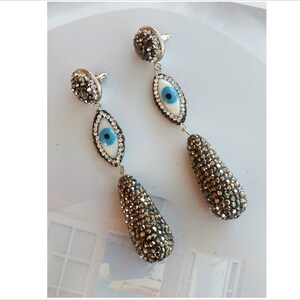 Evil eye earrings, teardrop earrings, micro pave crystal earrings, dangle earrings, drop earrings, crystal earrings, gift for her