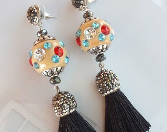 Quaste Ohrringe, ethnische Ohrringe, Kugel Ohrringe, Quaste Ohrringe, Quaste Ohrringe, Boho Ohrringe, Boho Ohrringe, Geschenk