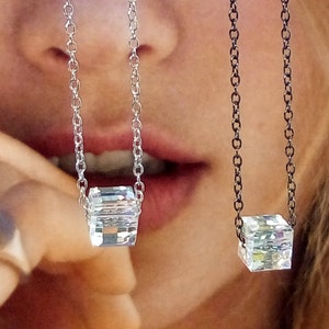 Swarovski crystal necklace, sterling silver 925 necklace with Swarovski crystal, Swarovski cube pendant necklace, crystal,bridesmaids gift