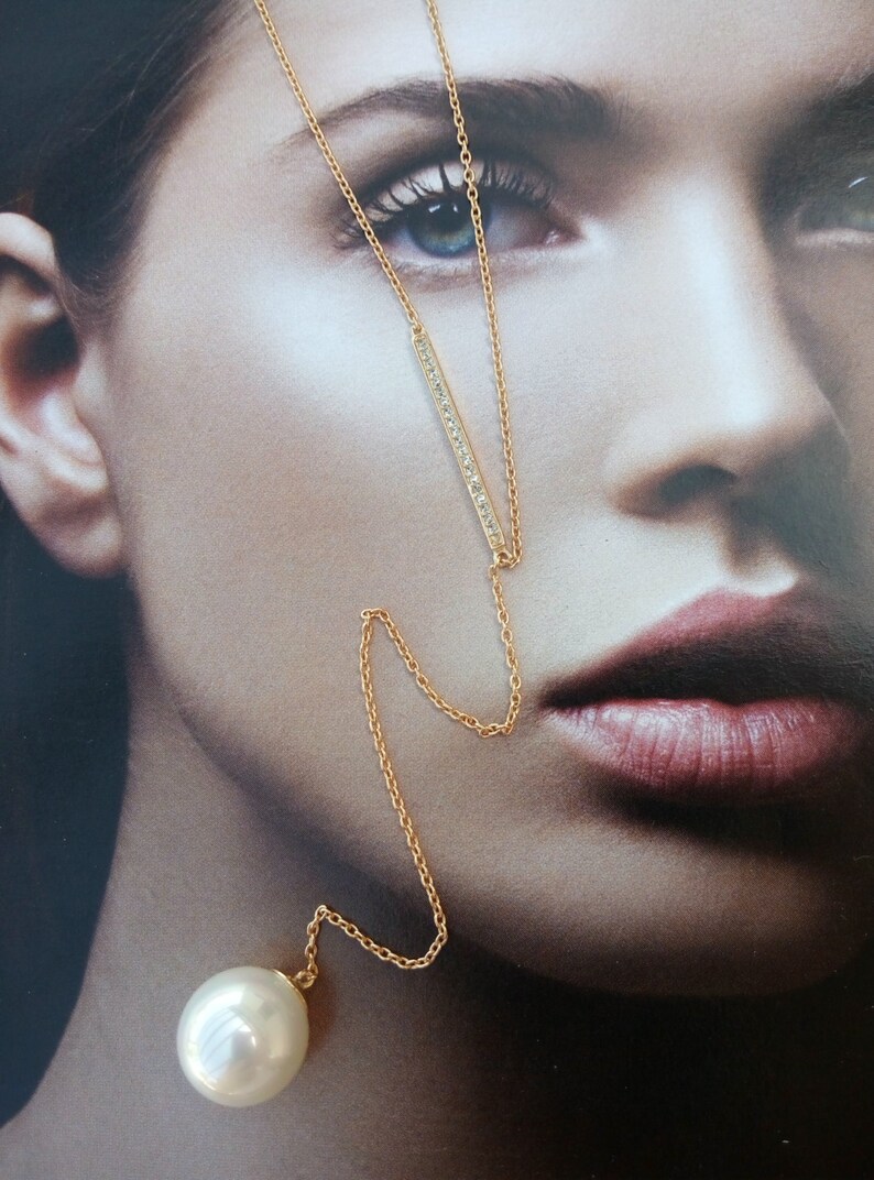 lariat bar necklace bar lariat gift Lariat pearl necklace lariat Y necklace gold bar pearl necklace lariat silver 925 necklace