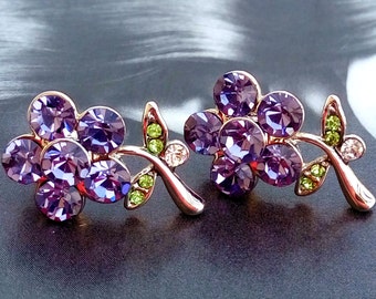 Fiore orecchini di cristallo, orecchini di cristallo viola fiore, regalo, orecchini, orecchini di fiori