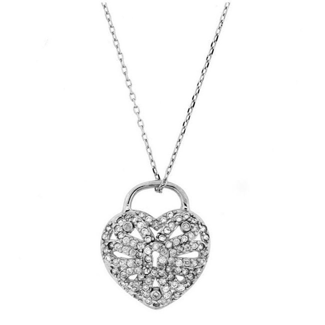 Heart Necklace, Love Necklace, Sterling Silver Heart, Zircon Heart