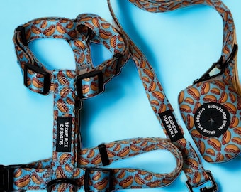 Hotdog dog harness, dog harness and leash set, adjustable washable dog harness, nylon dog harness, pet halter, food dog harness, funny dogs