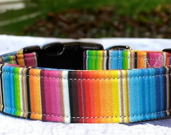 Fiesta striped dog collar, girl dog collar, boy dog collar, side release adjustable collar, washable dog collar, handmade dog collar