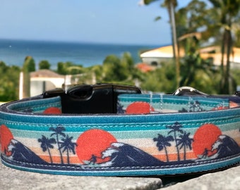 Beach dog collar, funny dog collar, side release, adjustable, washable, fabric dog collar, boy dog collar, handmade dog collar, wide collar