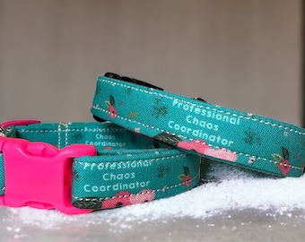 Professional chaos creator dog collar, funny dog collar, floral dog collar, girl dog collar, washable, adjustable, quick release dog collar