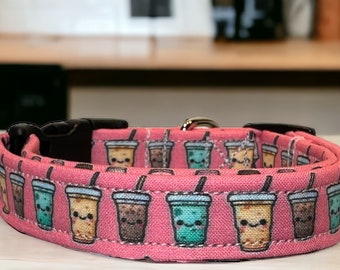 Boba tea dog collar, funny dog collar, food dog collar, side release collar, adjustable collar, washable, fabric dog collar, handmade collar