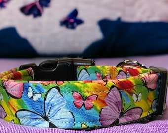 Tie Dye Butterfly dog collar, dog collar, dog collar girl, handmade dog collar, adjustable dog collar, washable collar, fabric dog collar,