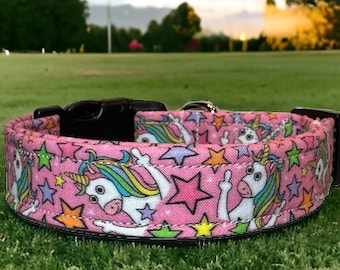 Unicorn dog collar, Funny dog collar, middle finger, obscene dog collar, wide collar, side release, adjustable, washable, fabric dog collar