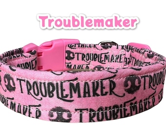 Funny dog collar, dog collar, cuss word dog collar, obscene dog collar, side release collar, washable collar, adjustable, troublemaker