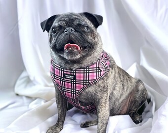 Pink Plaid Dog harness, soft dog harness, dog harness and leash set, neoprene dog harness, adjustable dog harness, washable dog harness