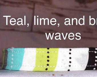 Teal, brown, and lime waves dog collar, standard adjustable or martingale