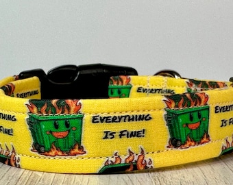 Dumpster fire dog collar, funny dog collar, obscene dog collar, adjustable washable fabric collar, side release collar, handmade dog collar