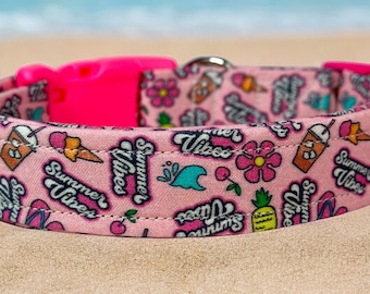 Summer vibes dog collar, Funny dog collar, dog collar, collar for dogs, handmade dog collar, washable adjustable dog collar, boy dog collar