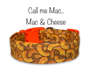 Macaroni and cheese dog collar, dog collar, funny dog collar, food dog collar, eco friendly, washable adjustable side release dog collar