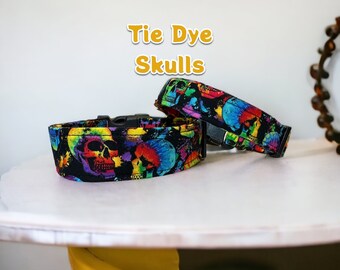 tie dye dog collar, skull dog collar, dog collar, boy dog collar, girl dog collar, handmade dog collar, side release collar, adjustable