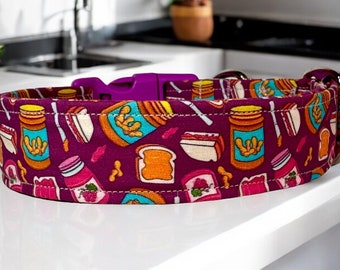 PB&J dog collar, peanut butter dog collar, jelly dog collar, funny dog collar, food dog collar, dog collar girl, fabric dog collar