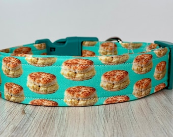 Biscuit dog collar, funny dog collar, dog collar, adjustable washable fabric collar, side release, food dog collar, handmade dog collar