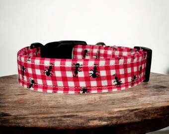 Ants picnic gingham dog collar, handmade fabric dog collar, side release adjustable dog collar, funny dog collars, washable, gifts for dogs