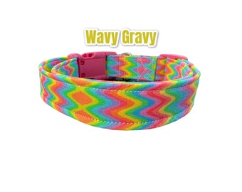 Wavy dog collar, girl dog collar, boy dog collar, handmade dog collar, custom dog collar, adjustable collar, side release, washable collar
